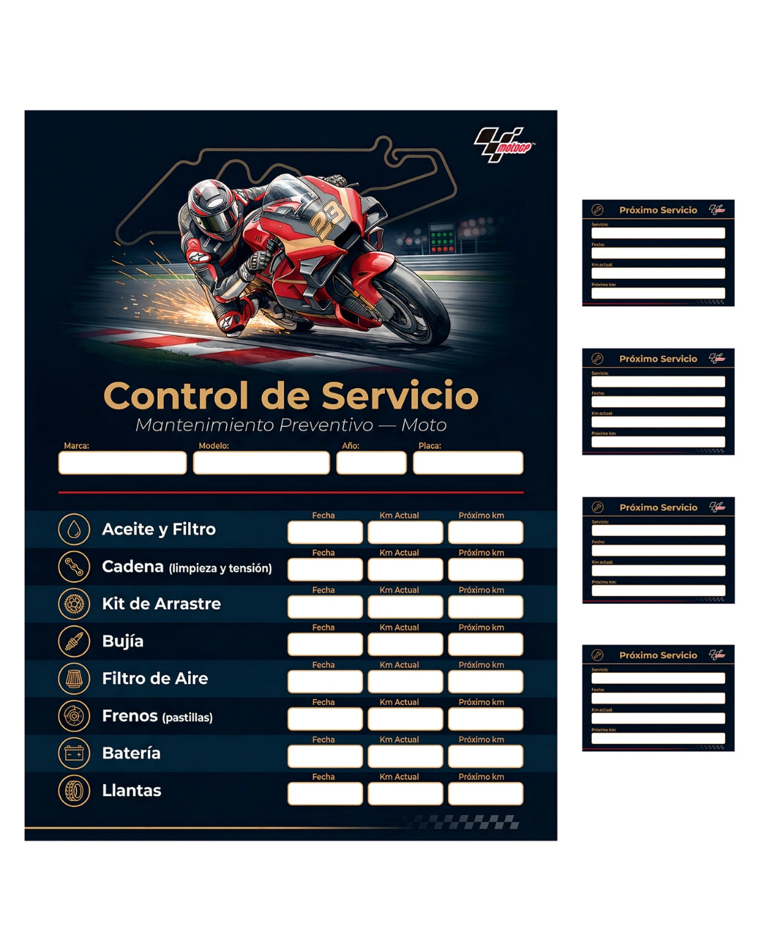 Kit Adhesivo Control de Servicio – Moto