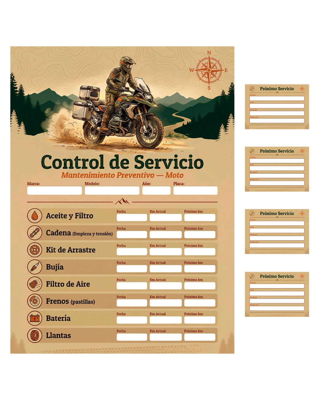Kit Adhesivo Control de Servicio – Moto