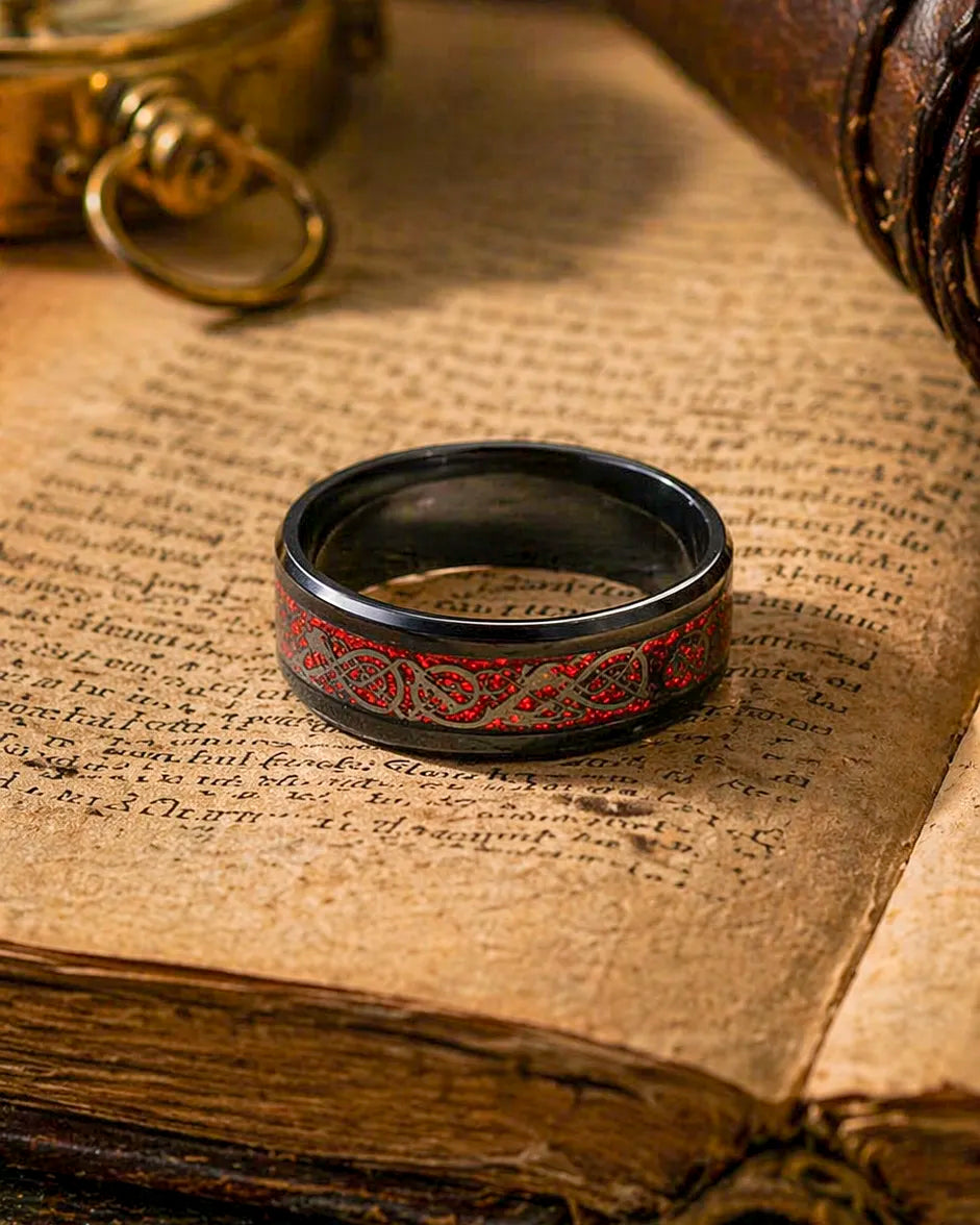 Anillo Dragón Celta – Carbón y Escarlata