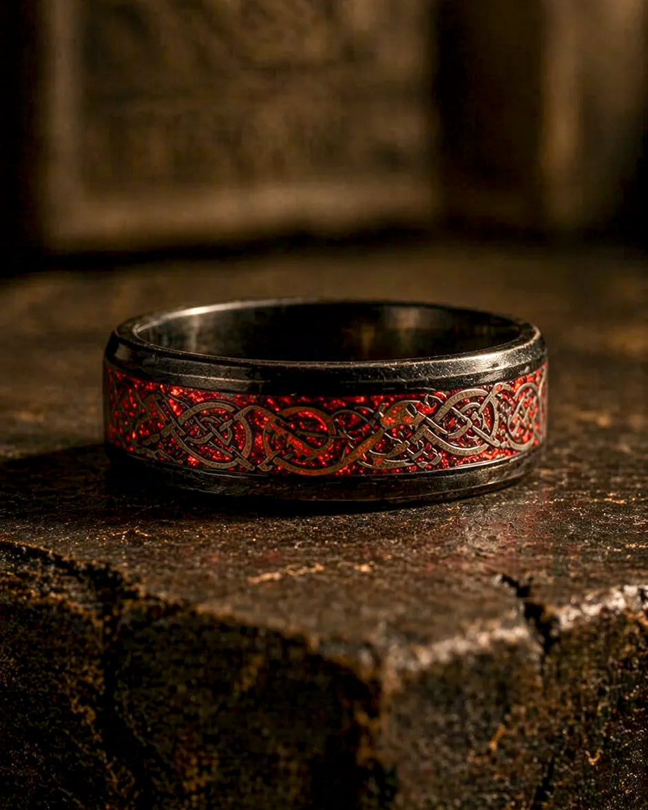 Anillo Dragón Celta – Carbón y Escarlata