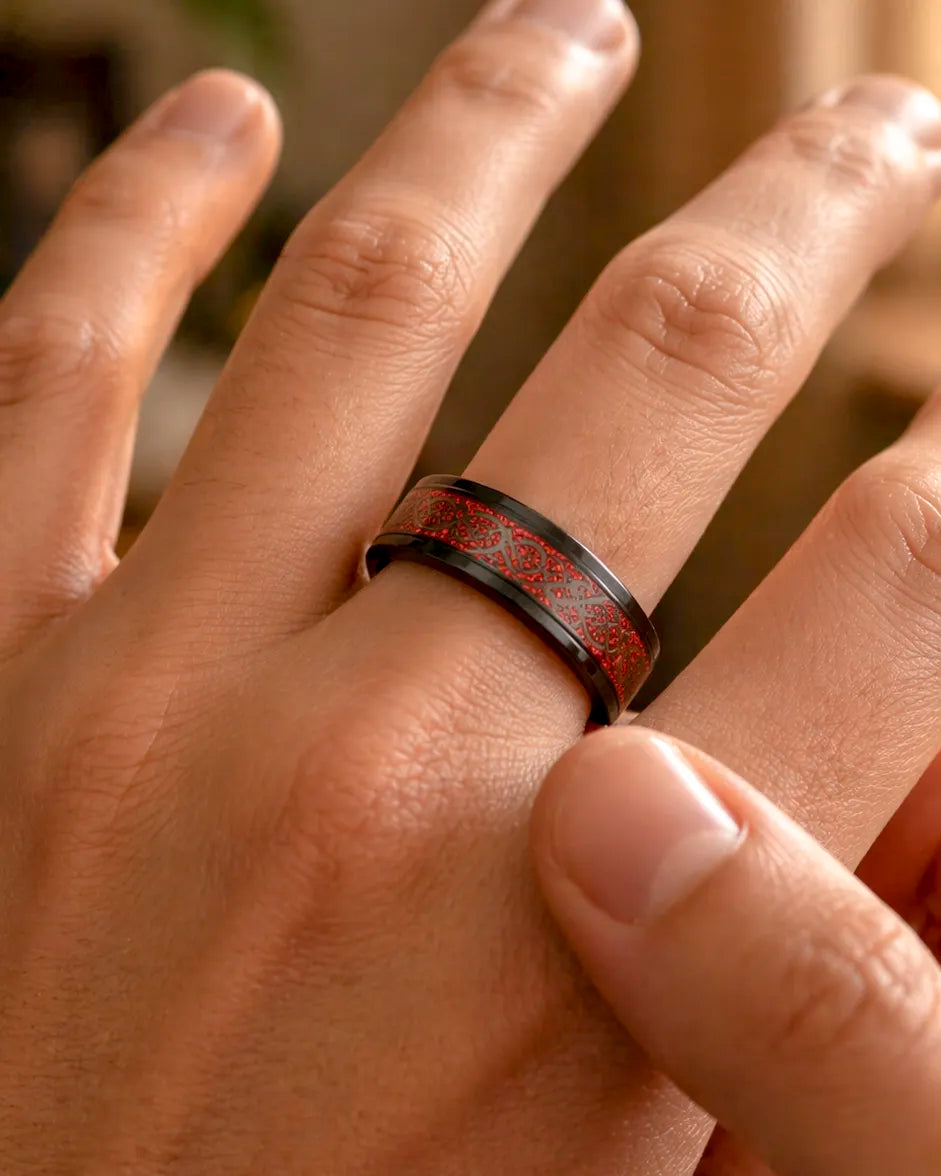 Anillo Dragón Celta – Carbón y Escarlata