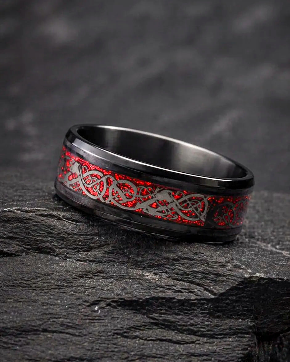 Anillo Dragón Celta – Carbón y Escarlata
