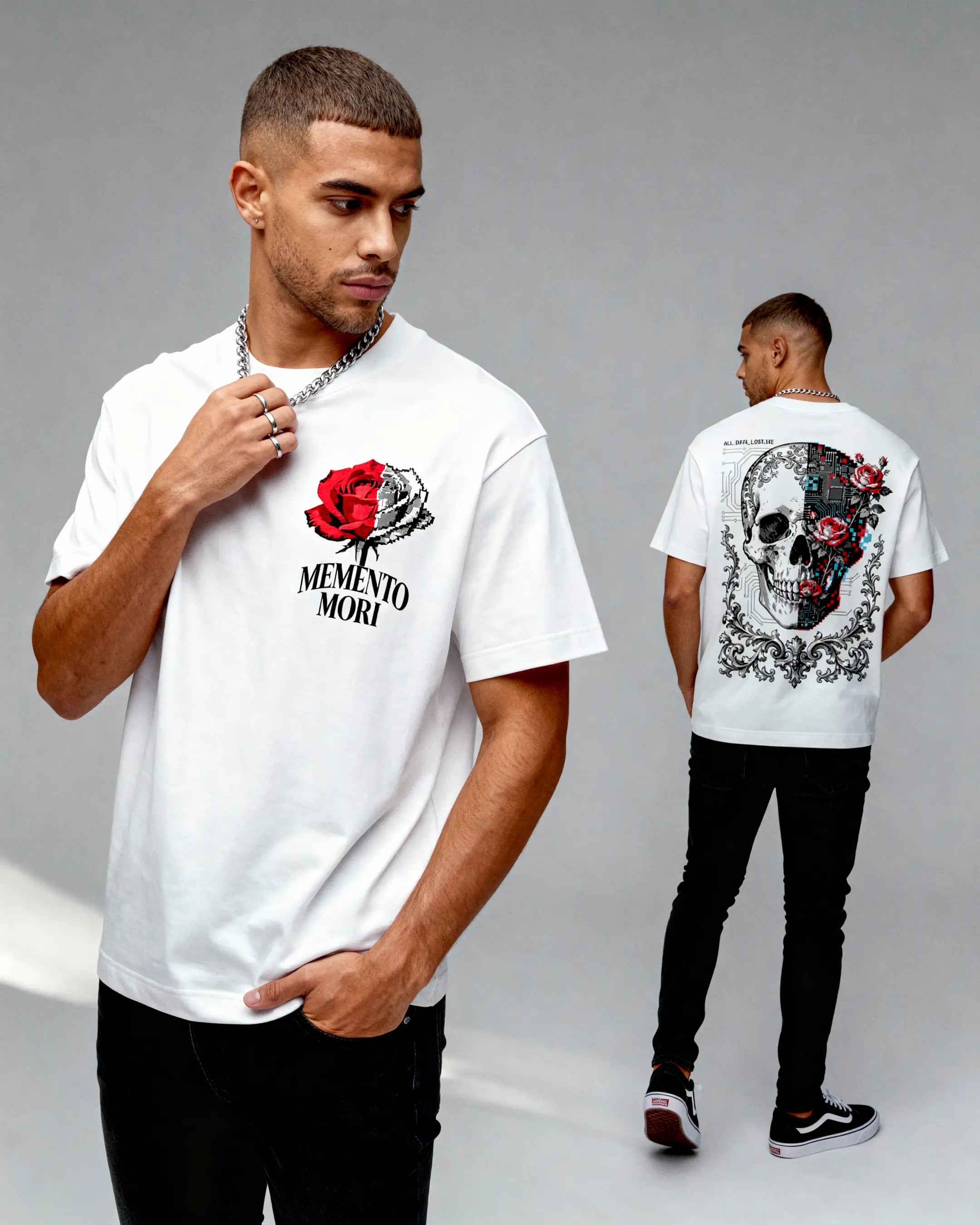 Playera Memento Mori – Calavera Glitch