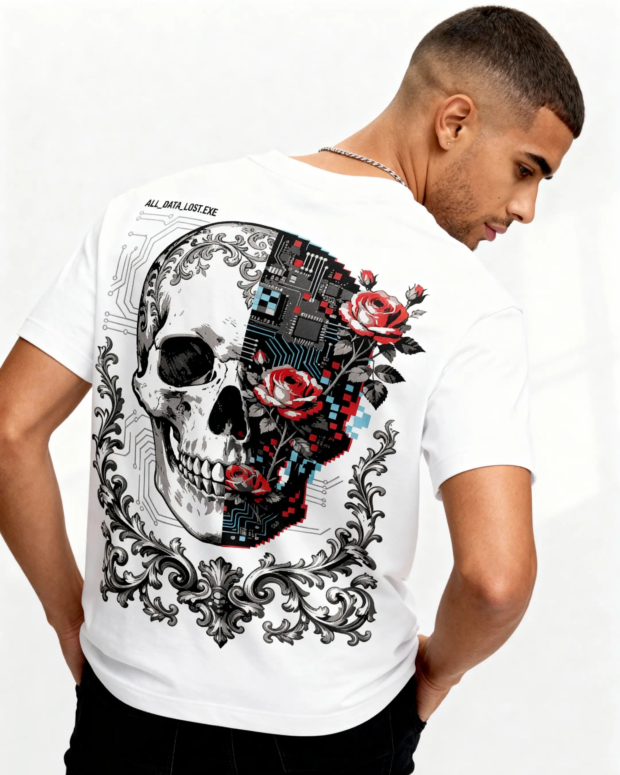 Playera Memento Mori – Calavera Glitch