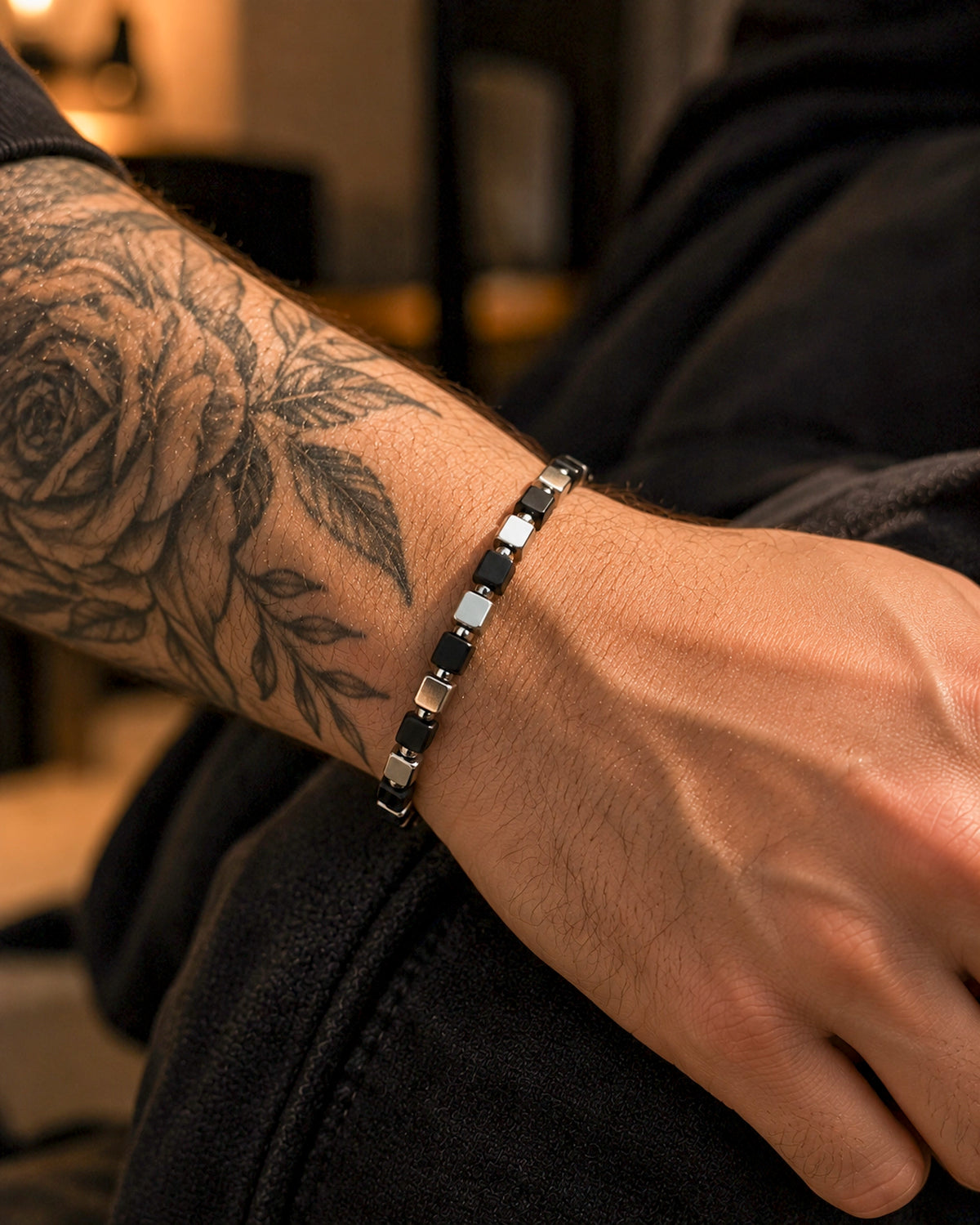 Pulsera Cubos – Negro y Plateado