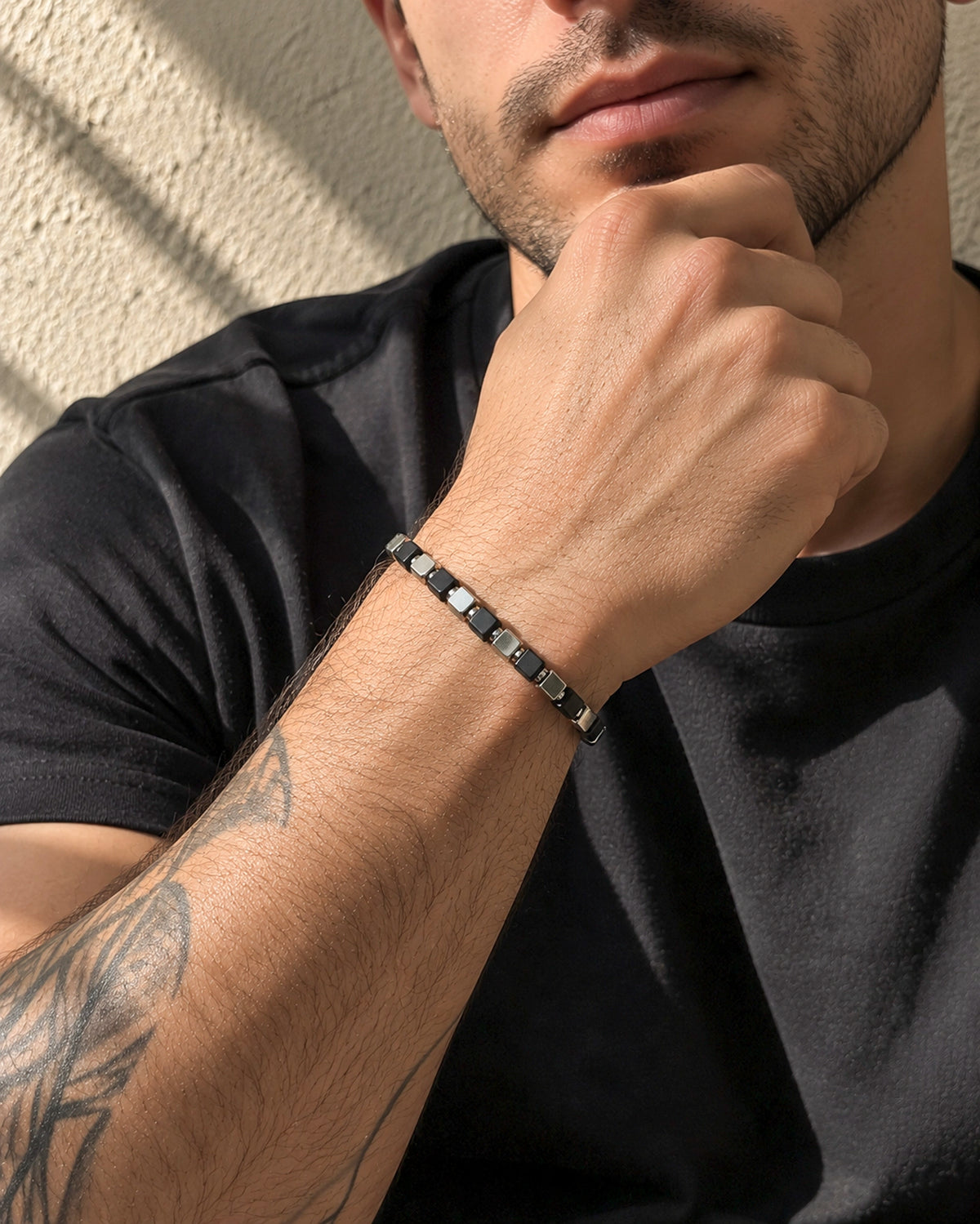 Pulsera Cubos – Negro y Plateado
