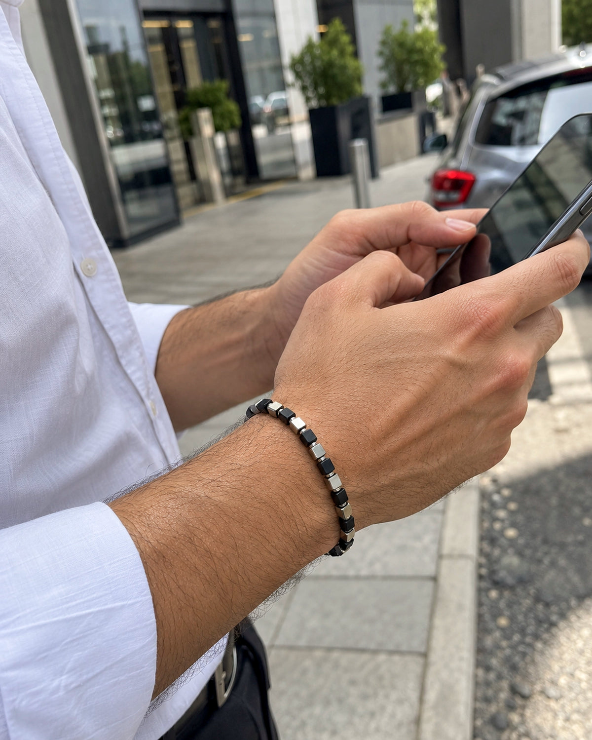 Pulsera Cubos – Negro y Plateado