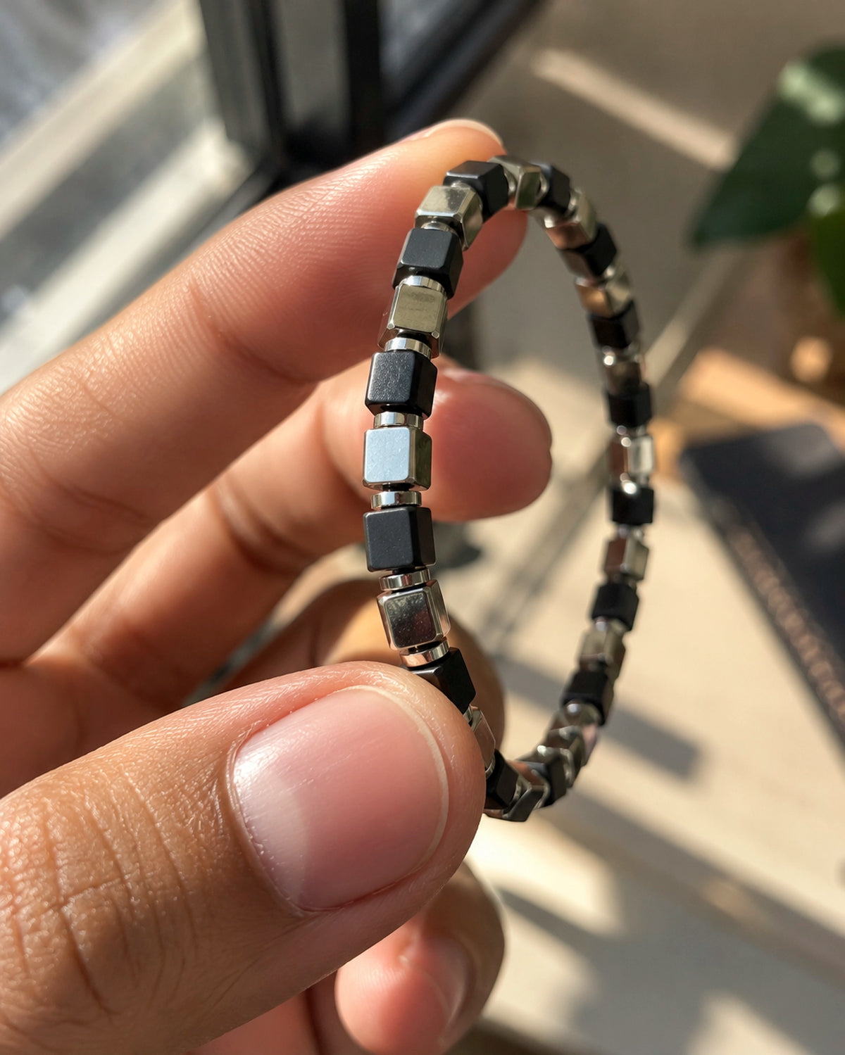 Pulsera Cubos – Negro y Plateado