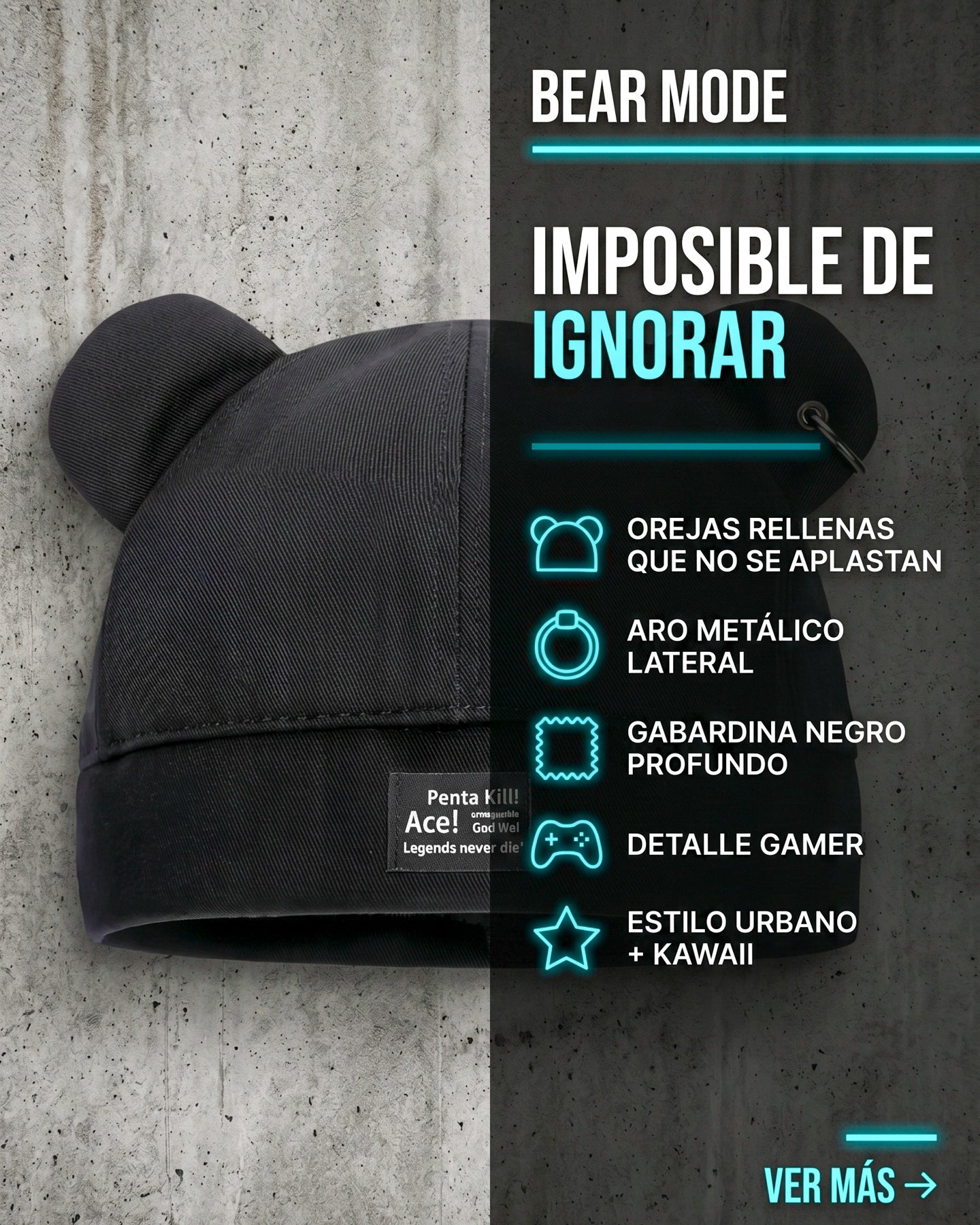 Bear Mode – Gorro con Orejas y Aro Lateral
