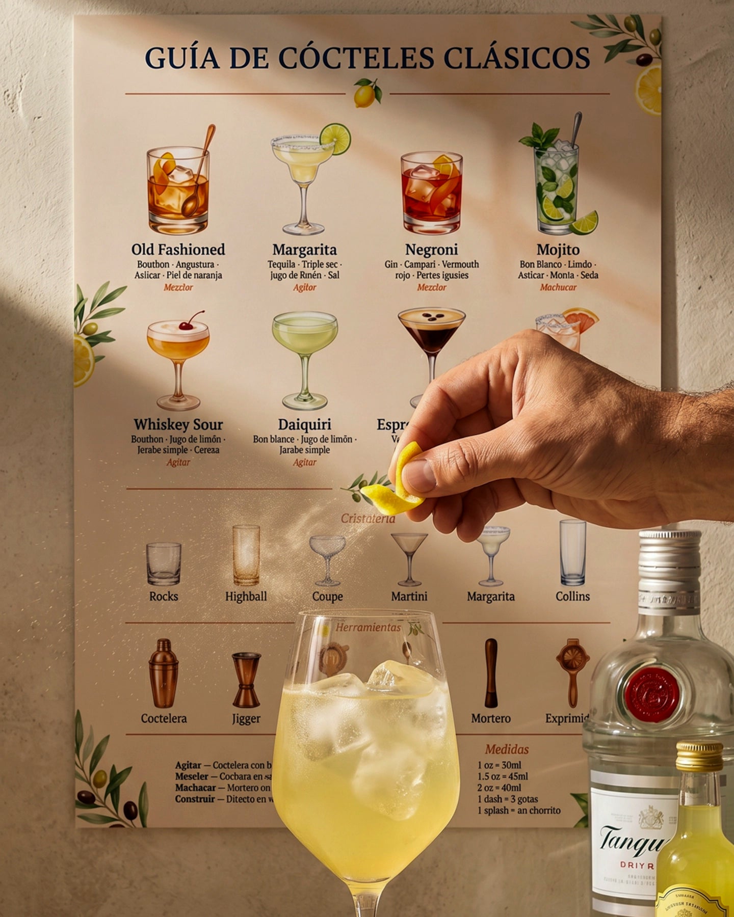 Póster Adhesivo de Bar – Guía de Cócteles Clásicos