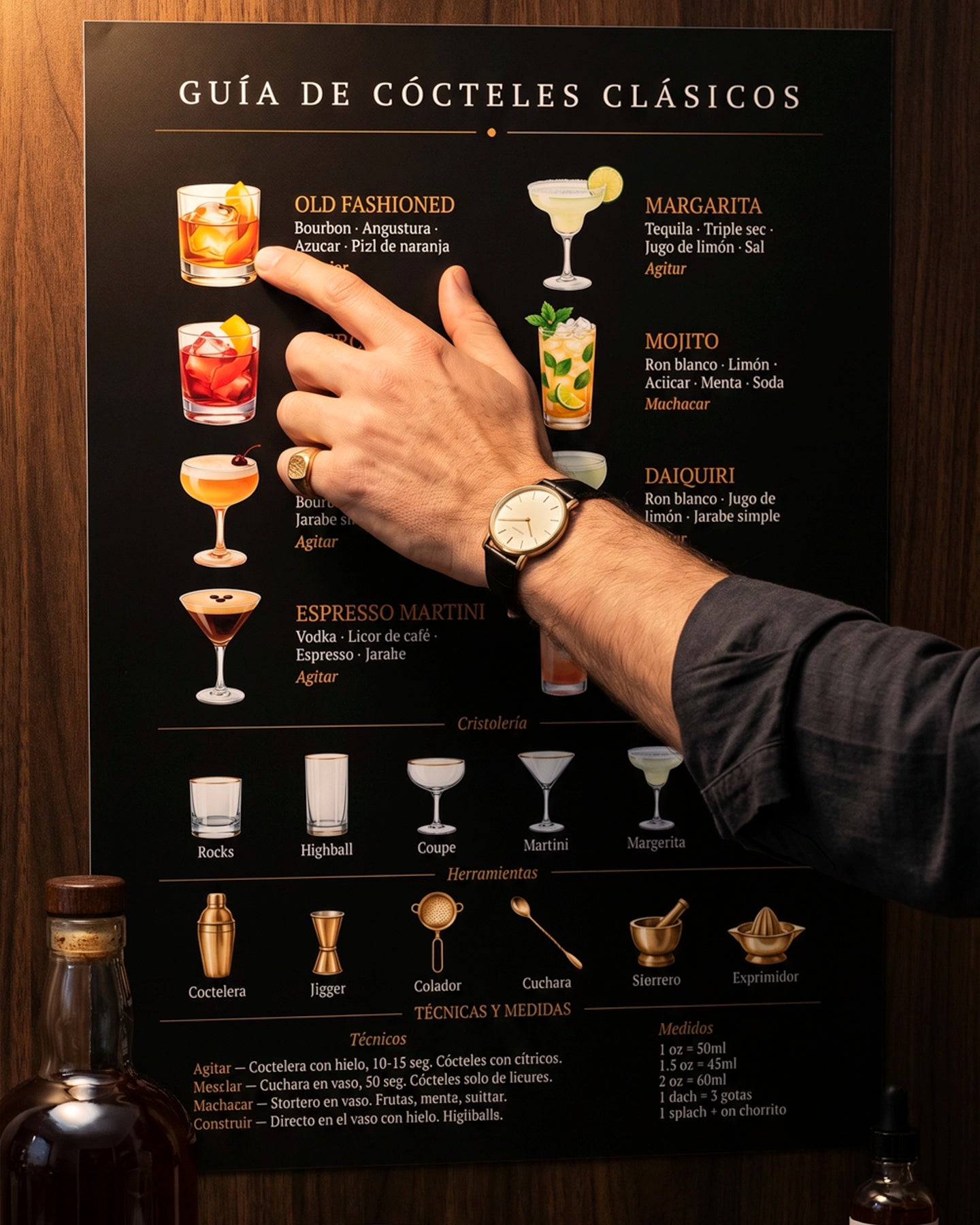 Póster Adhesivo de Bar – Guía de Cócteles Clásicos