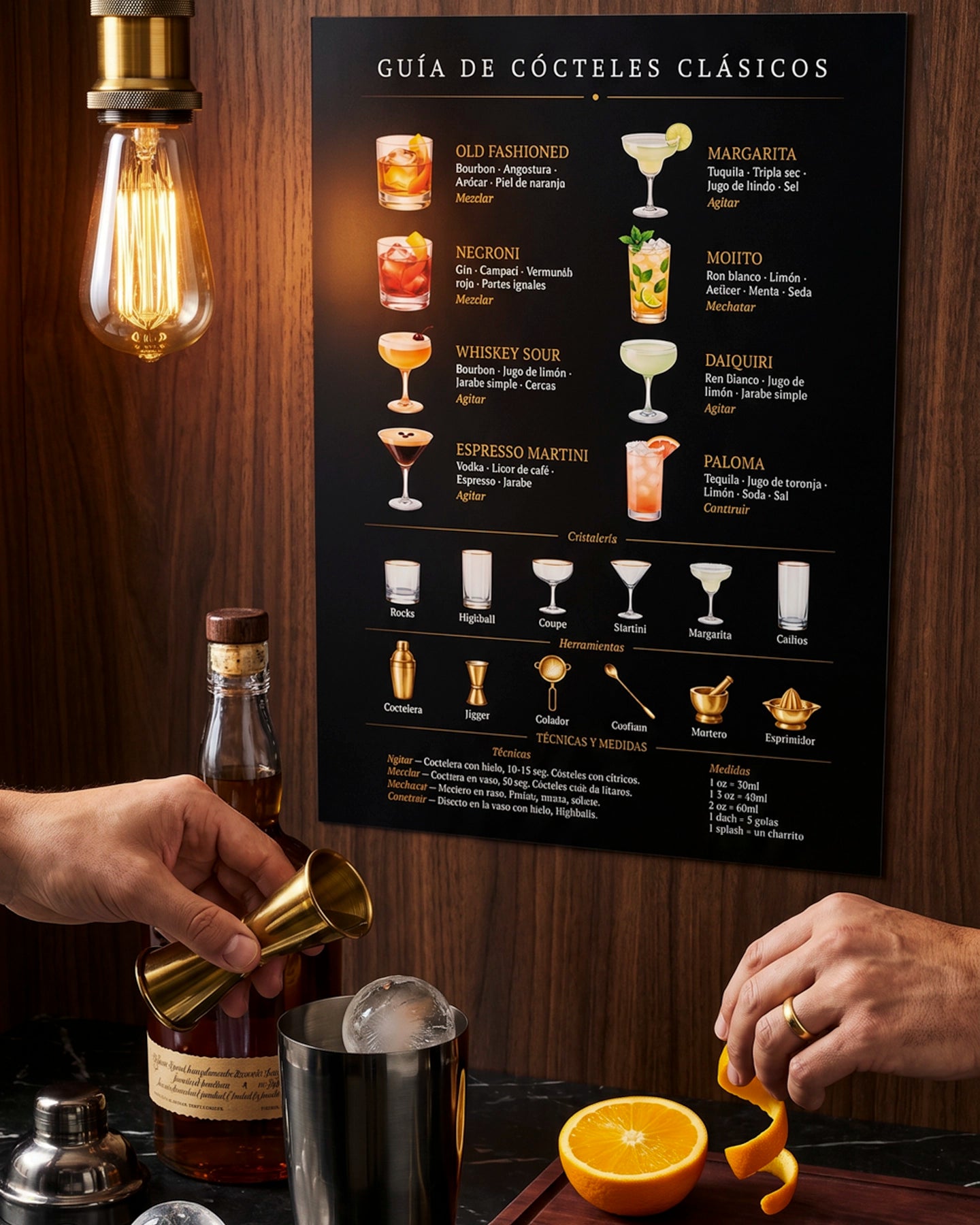 Póster Adhesivo de Bar – Guía de Cócteles Clásicos