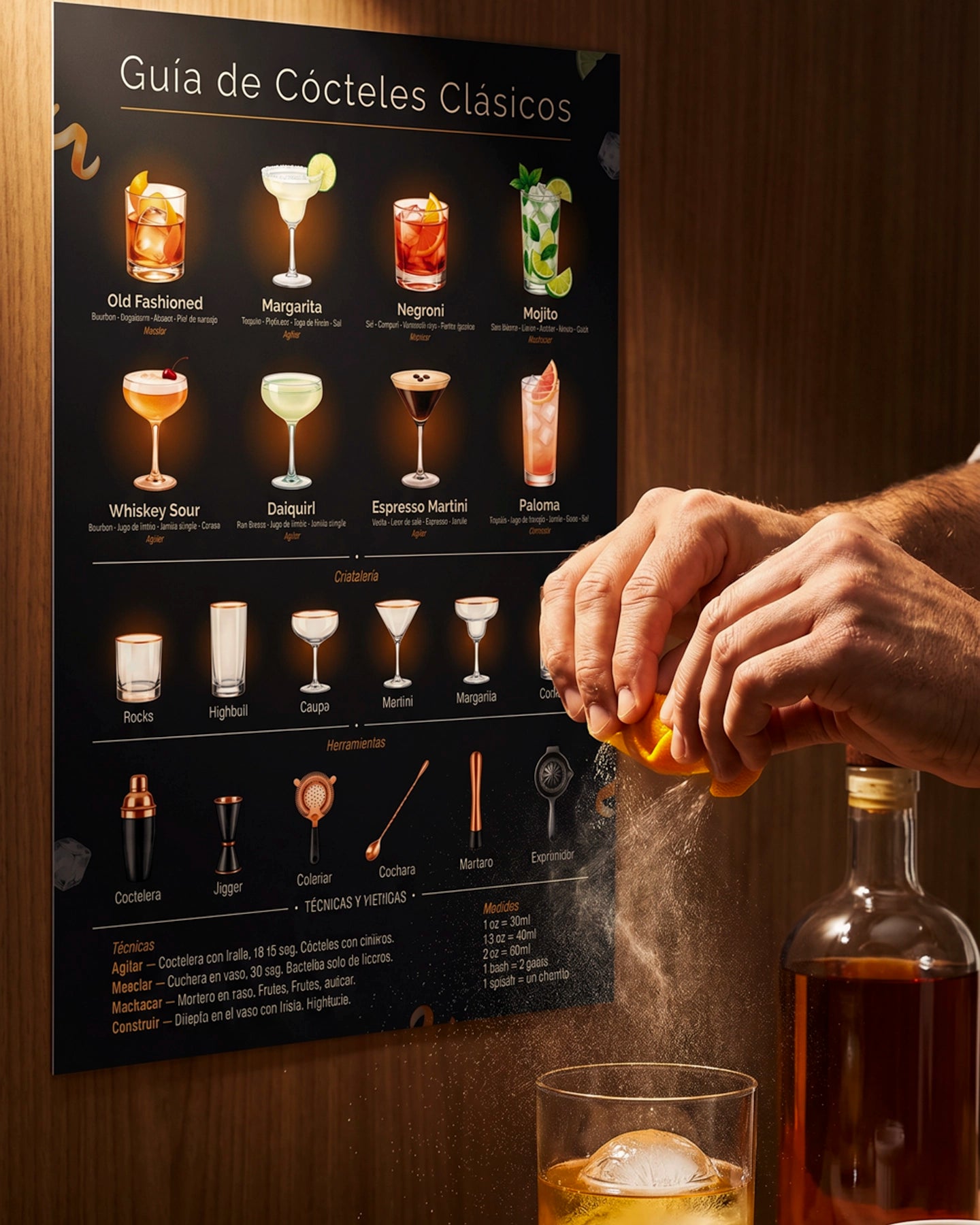 Póster Adhesivo de Bar – Guía de Cócteles Clásicos